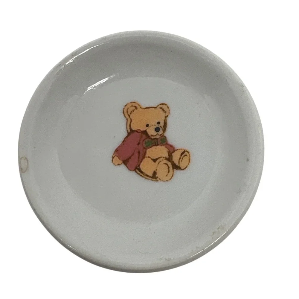 Vintage Miniature Teddy Bear Ceramic Trinket Dish White Round 2